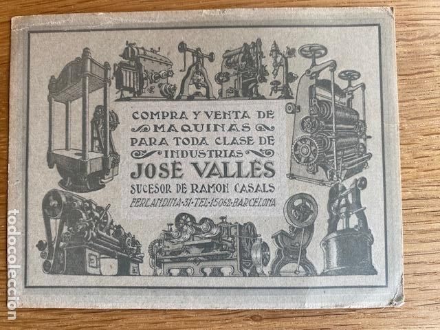 Coleccionismo: Barcelona. Ferlandina 31. Maquinas de toda clase de Industria. Jose Valles. 12 x 9 cm