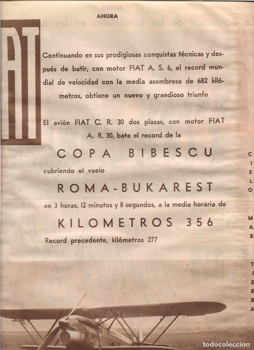 Coleccionismo: A&Ntilde;O 1933 FIAT HISPANIA PUBLICIDAD AVION FIAT C R 30 RECORD COPA BIBESCU VUELO ROMA BUCAREST