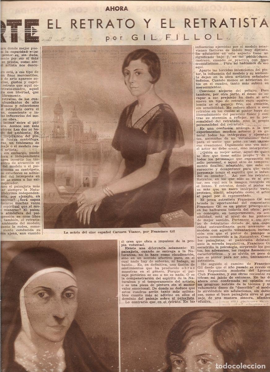 Coleccionismo: A&Ntilde;O 1933 RECORTE PRENSA PINTURA PINTOR FRANCISCO GIL RETRATO ACTRIZ CARMEN VIANCE LOLA MEMBRIVES