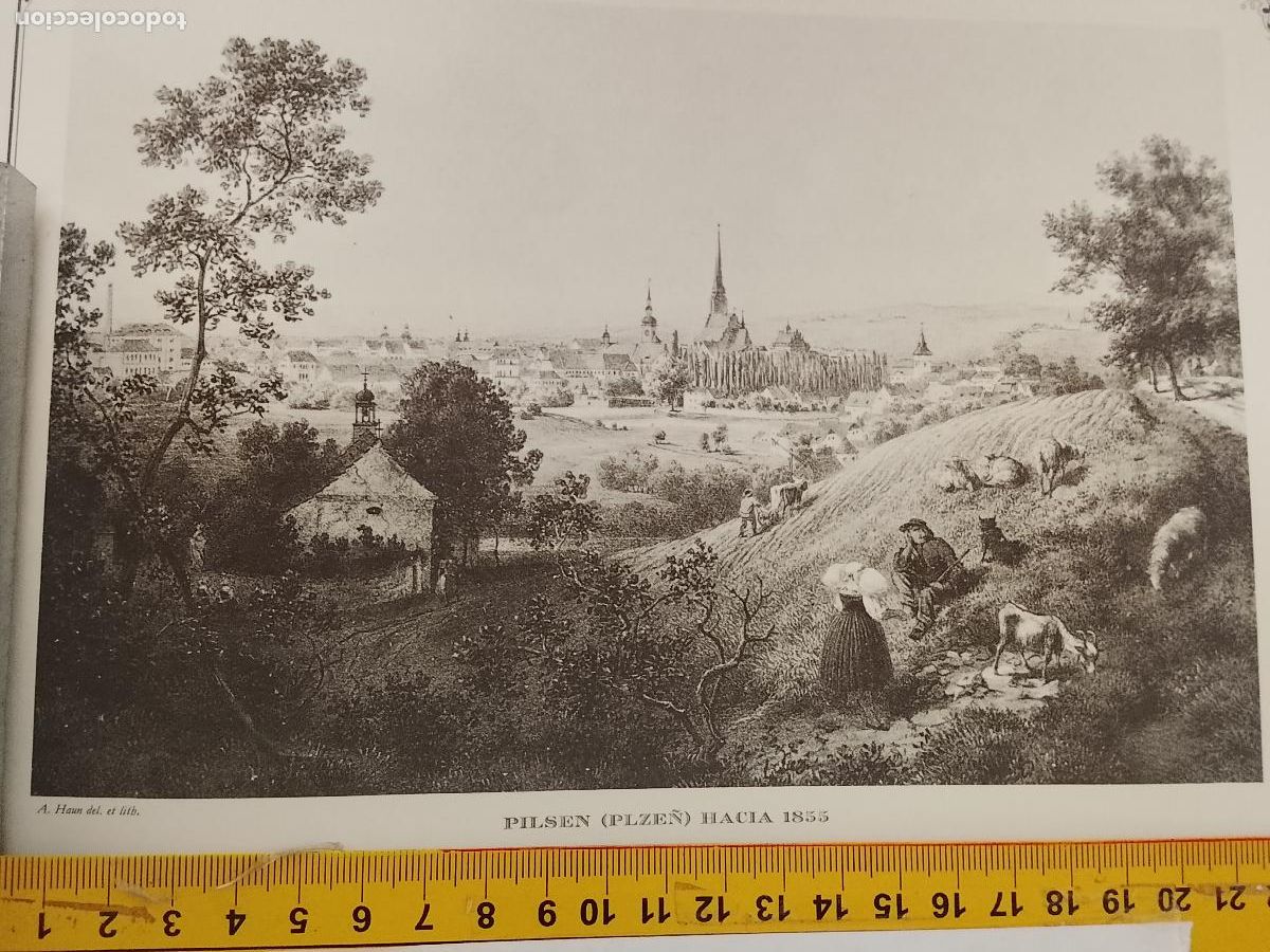 Coleccionismo: IMAGEN PARA ENMARCAR DE GRABADO O LITOGRAFIA DE LA EPOCA - PILSEN PLZEN CIRCA 1855