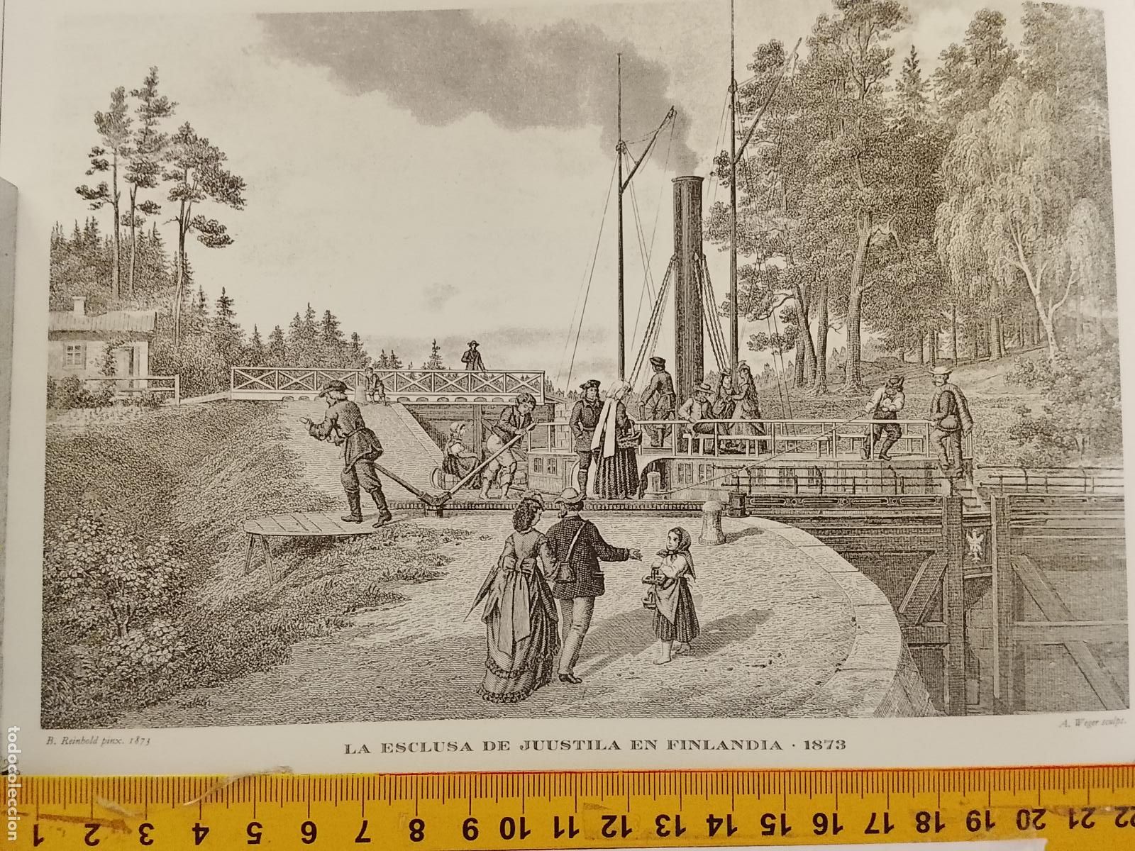 Coleccionismo: IMAGEN PARA ENMARCAR DE GRABADO O LITOGRAFIA DE LA EPOCA - ESCLUSA JUSTILA FINLANDIA CIRCA A&Ntilde;O 1873