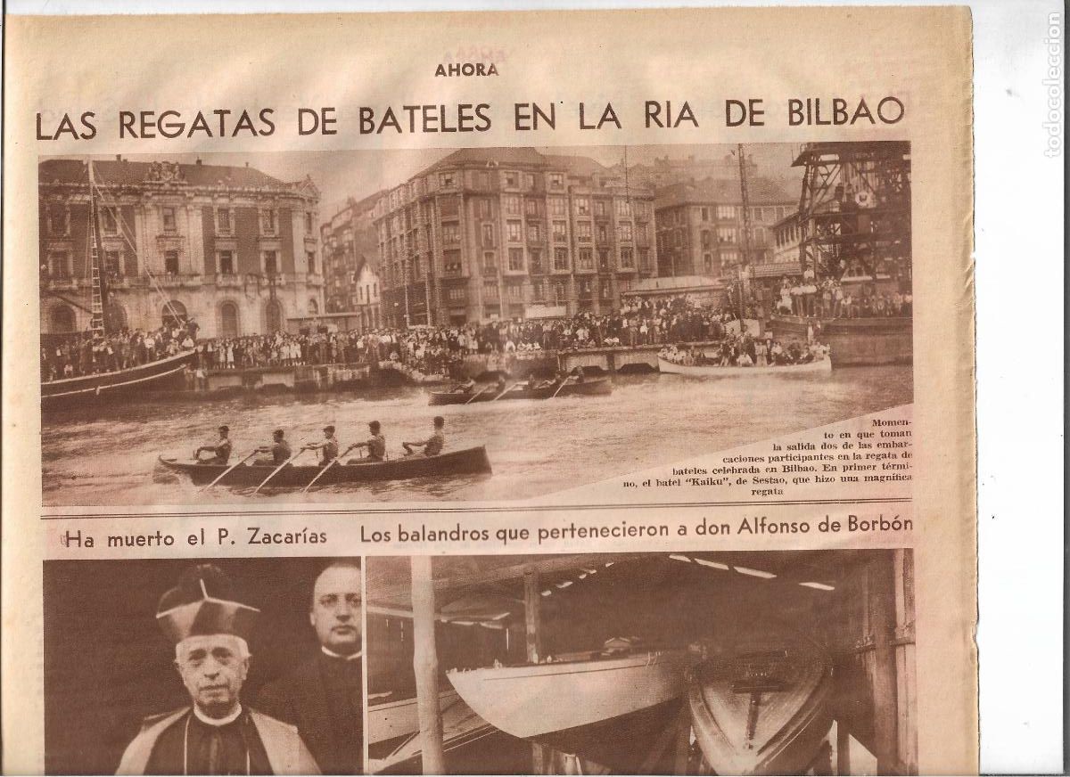 Coleccionismo: A&Ntilde;O 1933 RECORTE PRENSA RIA DE BILBAO REGATA DE BATELES BATEL KAIKU DE SESTAO