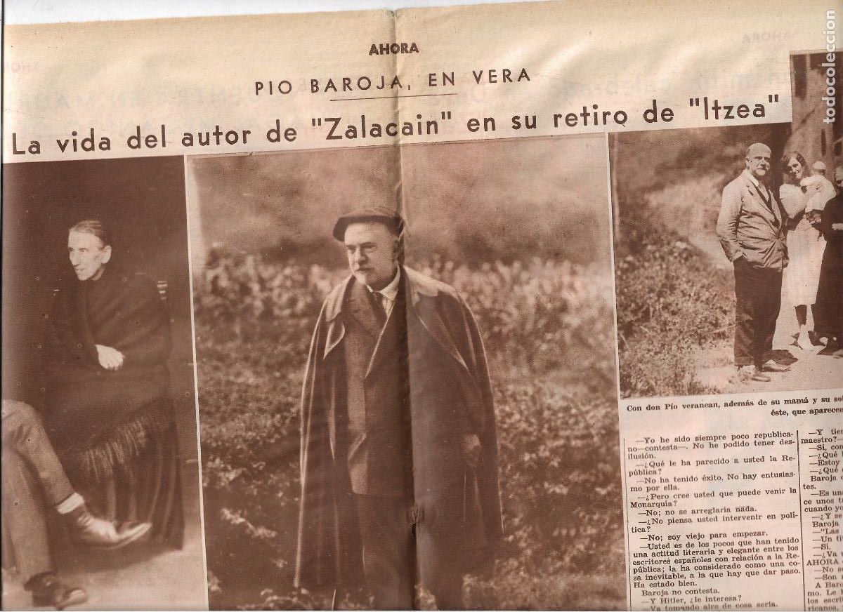 Coleccionismo: A&Ntilde;O 1933 RECORTE PRENSA ESTANCIA EN ITZEA VERA DEL ESCRITOR PIO BAROJA AUTOR DE ZALACAIN