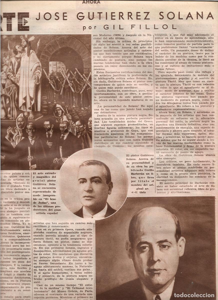 Coleccionismo: A&Ntilde;O 1933 RECORTE PRENSA PINTURA PINTOR JOSE GUTIERREZ SOLANA EL BESO DE JUDAS CECILIO BARBERAN