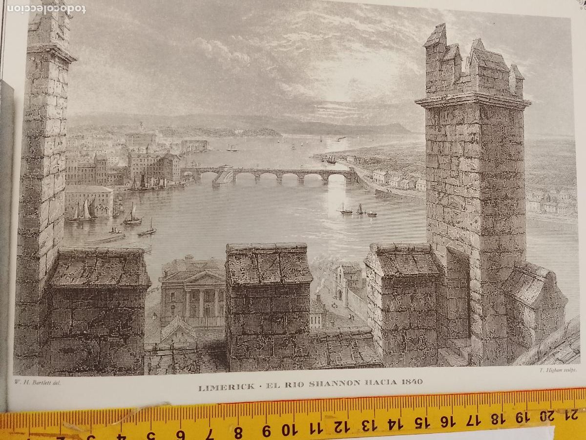 Coleccionismo: IMAGEN PARA ENMARCAR DE GRABADO O LITOGRAFIA DE LA EPOCA - LIMERICK RIO SHANNON CIRCA A&Ntilde;O 1840