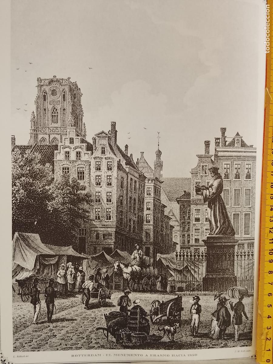 Coleccionismo: IMAGEN PARA ENMARCAR DE GRABADO O LITOGRAFIA DE LA EPOCA - ROTTERDAM ERASMO CIRCA A&Ntilde;O 1850