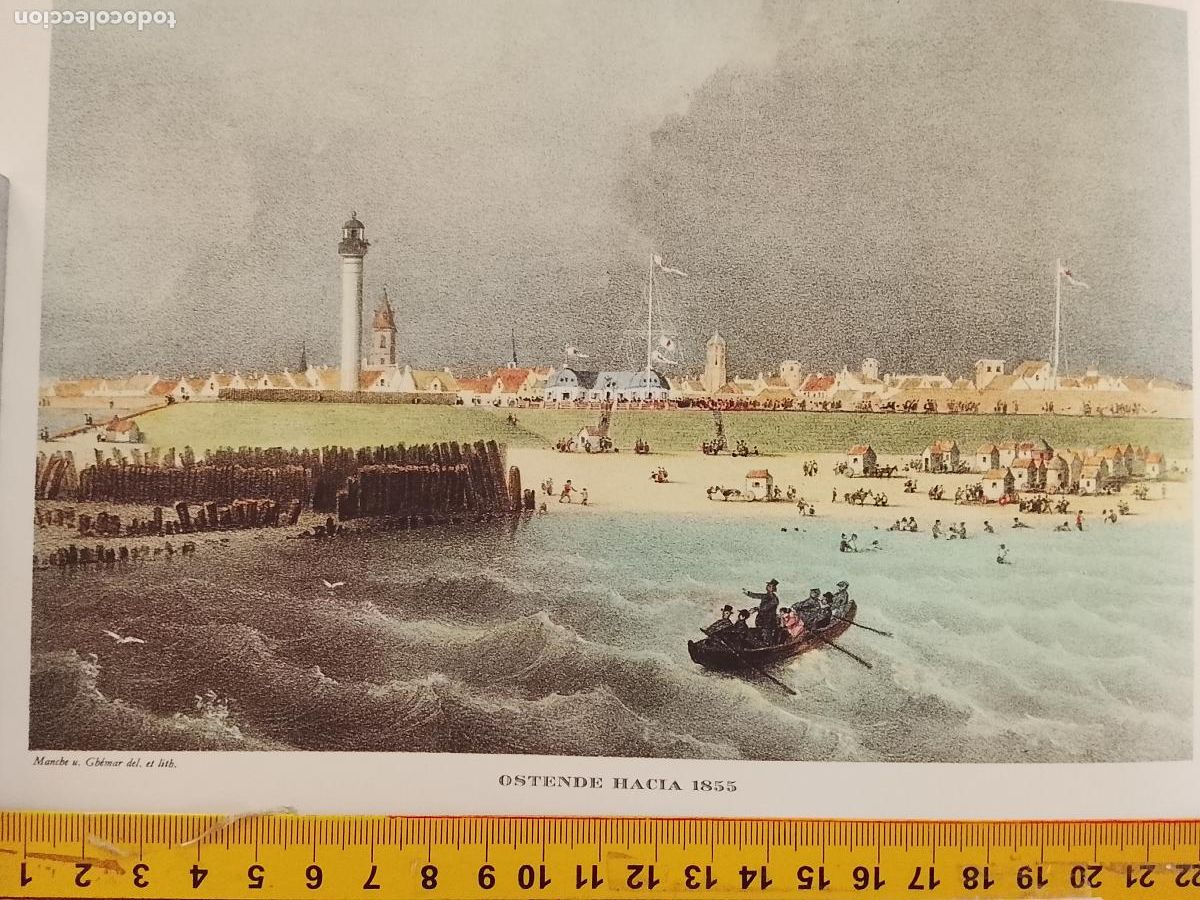 Coleccionismo: IMAGEN PARA ENMARCAR DE GRABADO O LITOGRAFIA DE LA EPOCA - BARCOS OSTENDE CIRCA A&Ntilde;O 1855