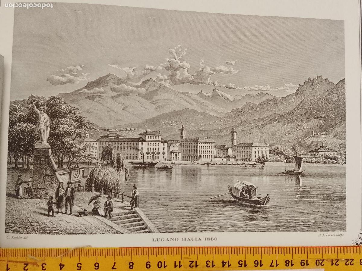 Coleccionismo: IMAGEN PARA ENMARCAR DE GRABADO O LITOGRAFIA DE LA EPOCA - LUGANO A&Ntilde;O 1860