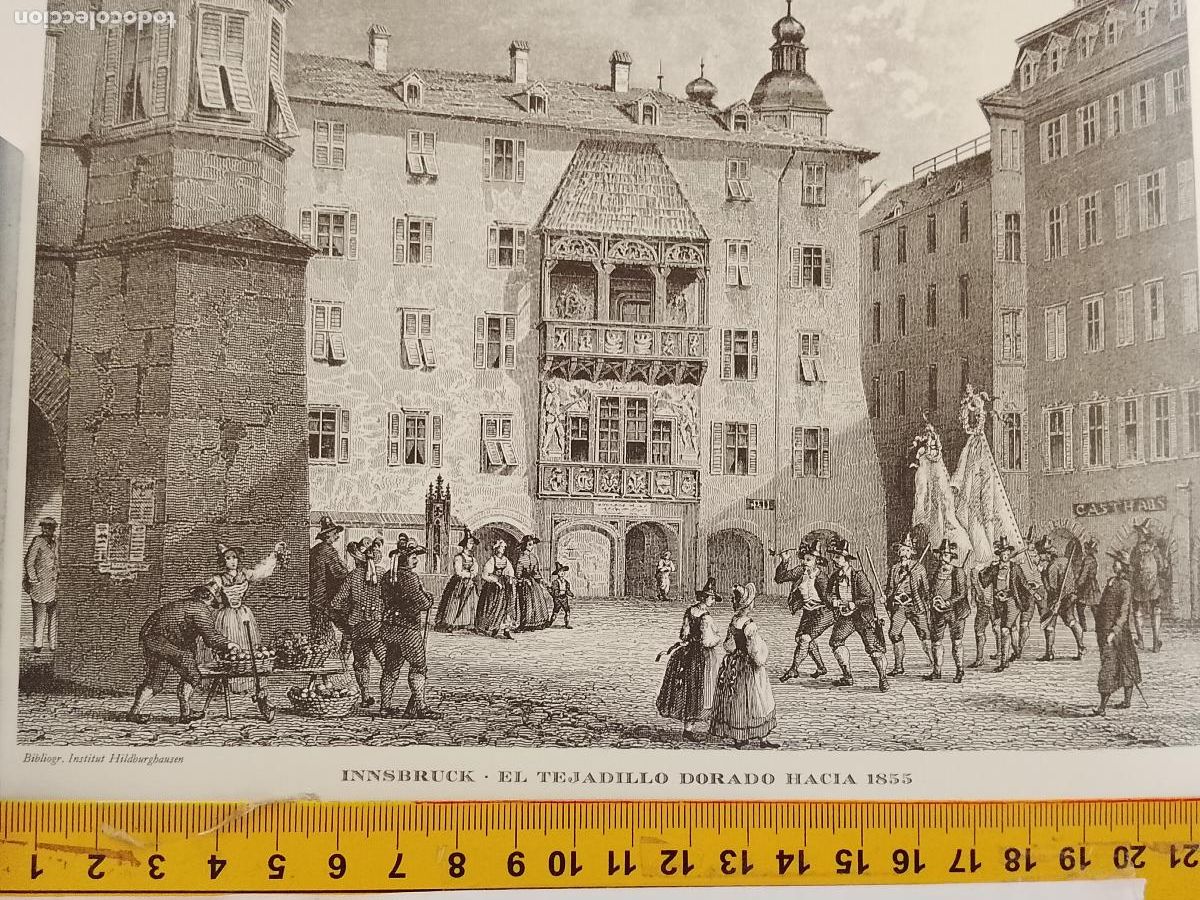 Coleccionismo: IMAGEN PARA ENMARCAR DE GRABADO O LITOGRAFIA DE LA EPOCA - INNBRUCK TEJADILLO DORADO CIRCA A&Ntilde;O 1855