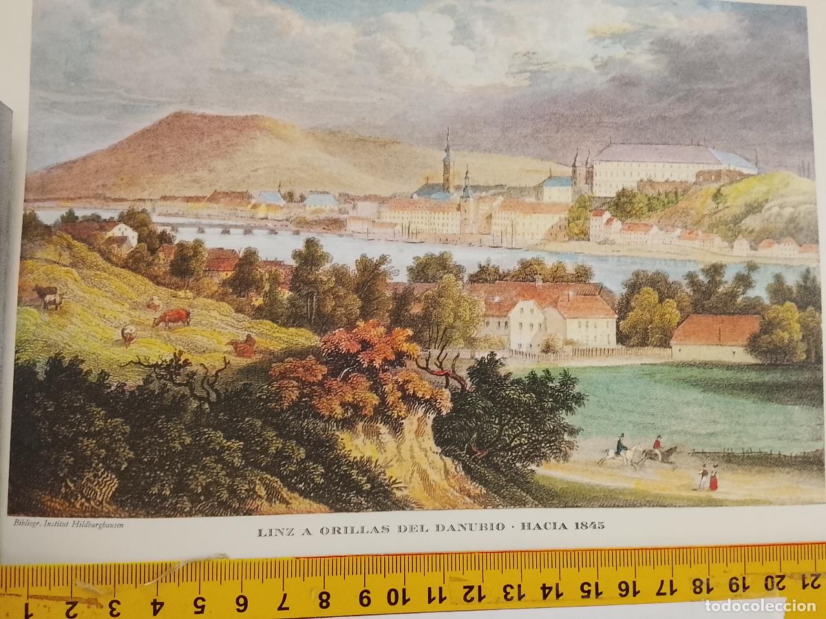 Coleccionismo: IMAGEN PARA ENMARCAR DE GRABADO O LITOGRAFIA DE LA EPOCA - LINZ ORILLA DANUBIO CIRCA A&Ntilde;O 1845