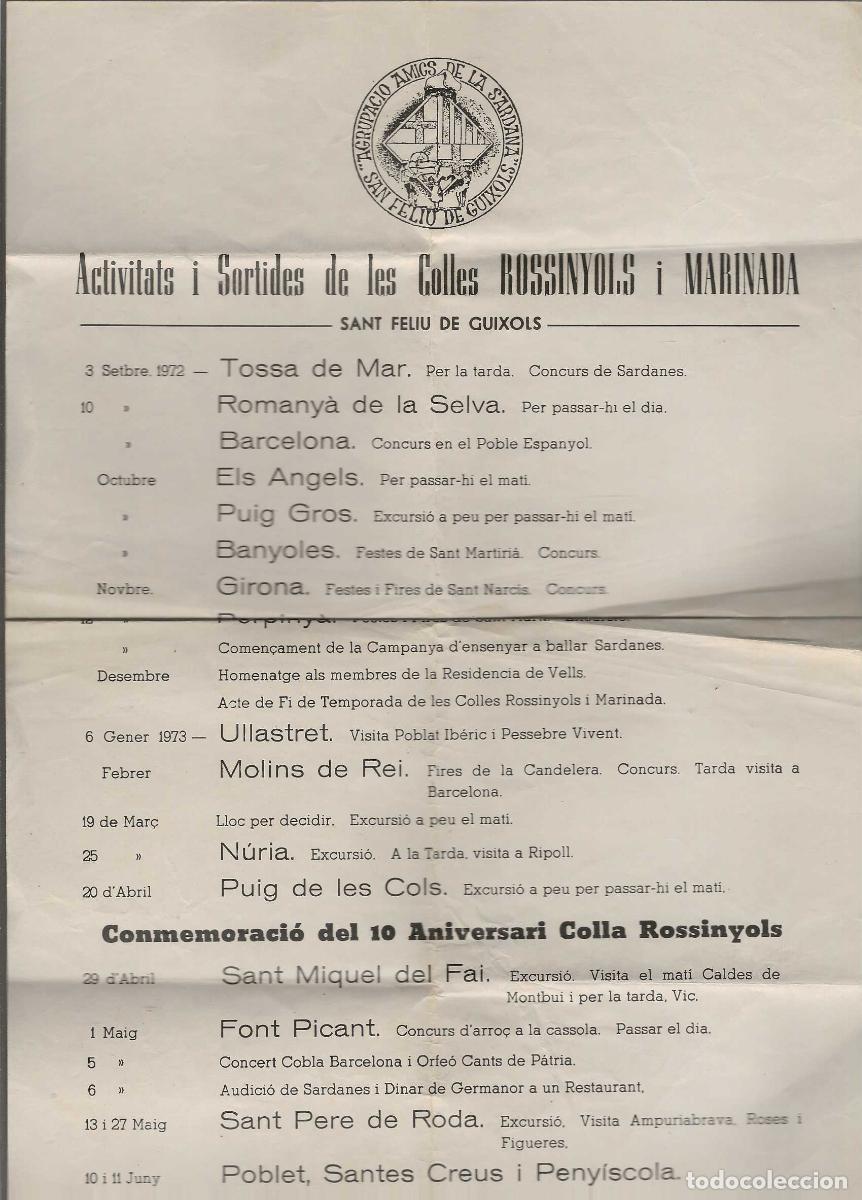 Coleccionismo: ACTIVITATS I SORTIDES DE LES COLLES ROSSINYOLS I MARINADA -- SANT FELIU DE GU&Iacute;XOLS