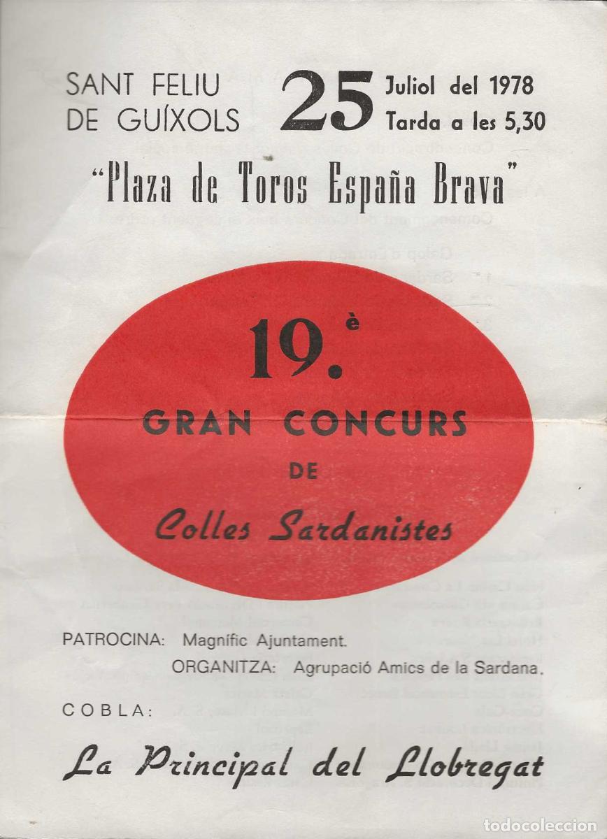 Coleccionismo: 19&egrave; GRAN CONCURS DE COLLES SARDANISTES -- SANT FELIU DE GU&Iacute;XOLS 1978