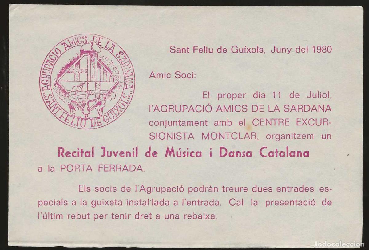 Coleccionismo: AGRUPACI&Oacute; AMICS DE LA SARDANA -- SANT FELIU DE GU&Iacute;XOLS -- 1980