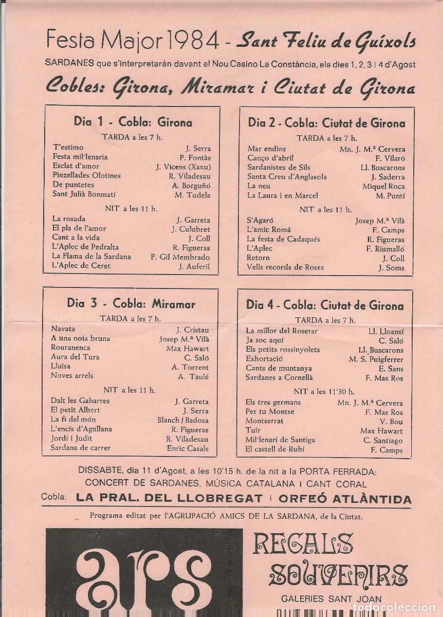 Coleccionismo: FESTA MAJOR 1984 -- SANT FELIU DE GU&Iacute;XOLS + HOMENATGE A ENRIC VIL&Agrave; I ARMENGOL