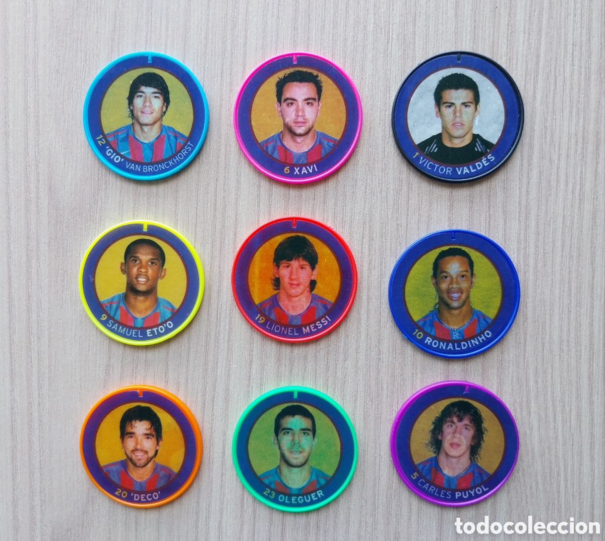 Coleccionismo: LOTE 9 TAZOS BARCELONA EQUIPO COMPLETO 2005 2006 05 06 MESSI RONALDINHO ETOO BAR&Ccedil;A CHAPA F&Uacute;TBOL TAZO