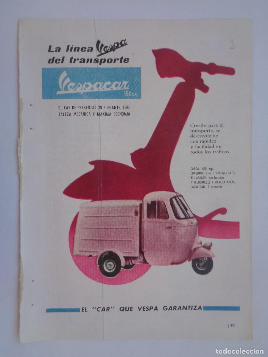Coleccionismo: HOJA DE REVISTA CON ANUNCIO DE MOTOCARRO DE VESPA , EL VESPACAR . A&Ntilde;OS 50