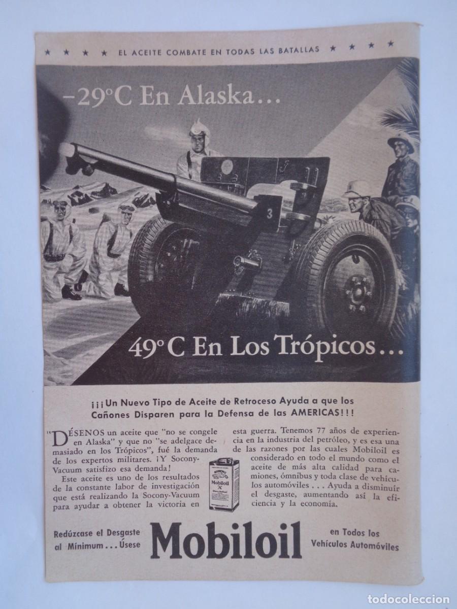 Coleccionismo: HOJA REVISTA ANUCION ACEITE RETROCESO MOBILOIL DURANTE LA 2&ordf; GUERRA MUNDIAL . A&Ntilde;OS 40