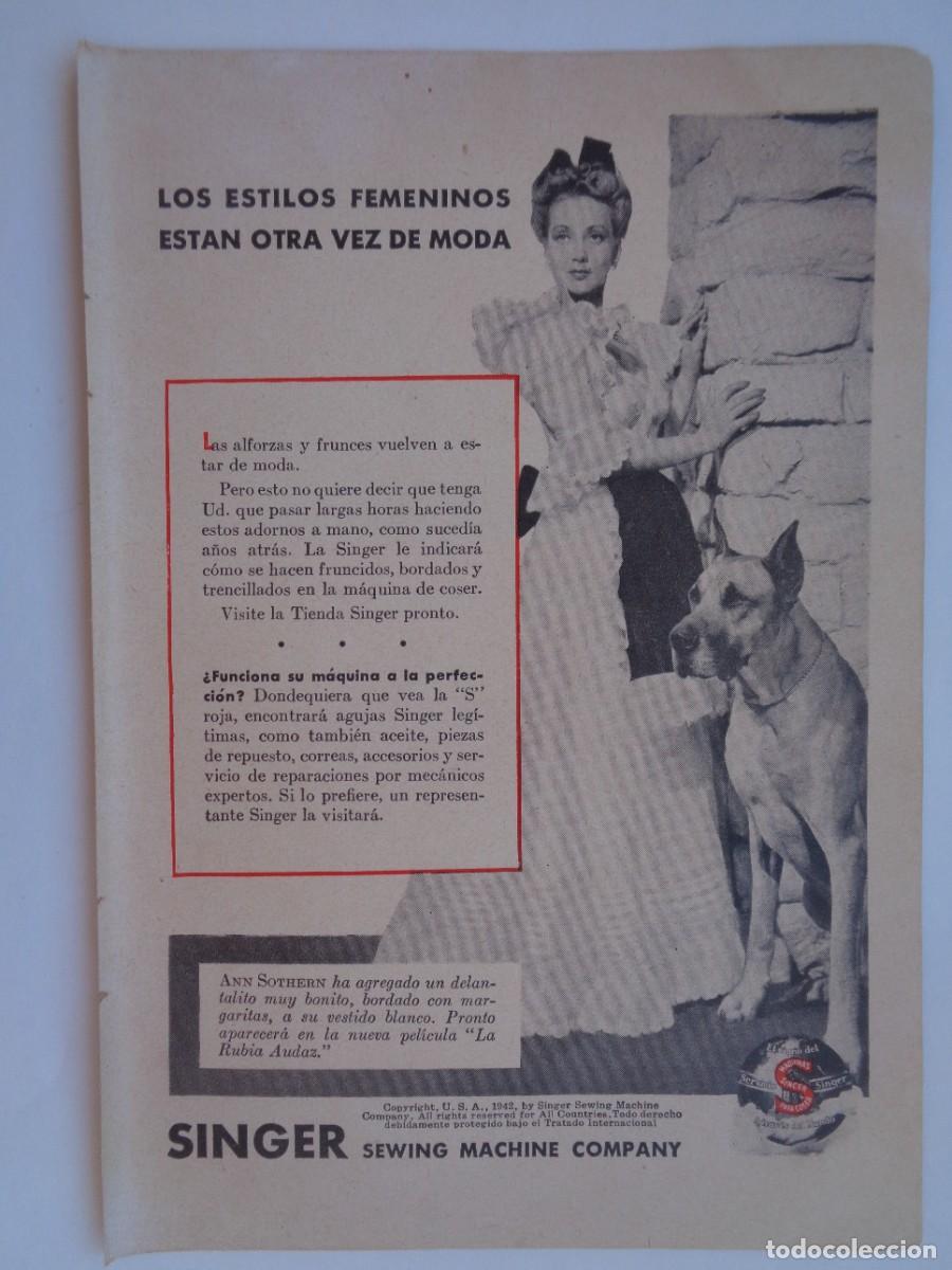 Coleccionismo: HOJA DE REVISTA CON ANUNCIO DE MAQUINAS DE COSER SINGER , 1942. EN PLENA 2&ordf; GUERRA MUNDIAL