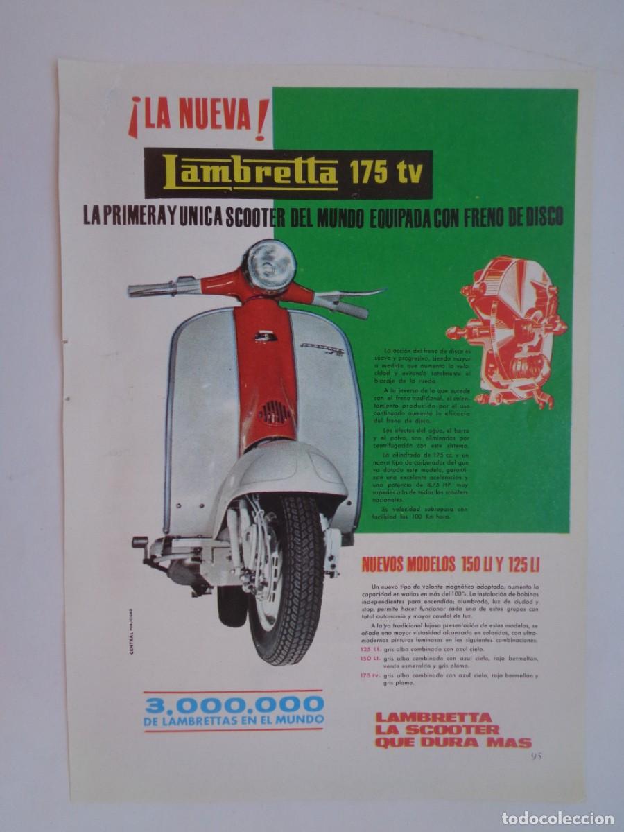 Coleccionismo: HOJA DE REVISTA CON ANUNCIO DE LA NUEVA MOTO LAMBRETTA 175 TV . A&Ntilde;OS 60