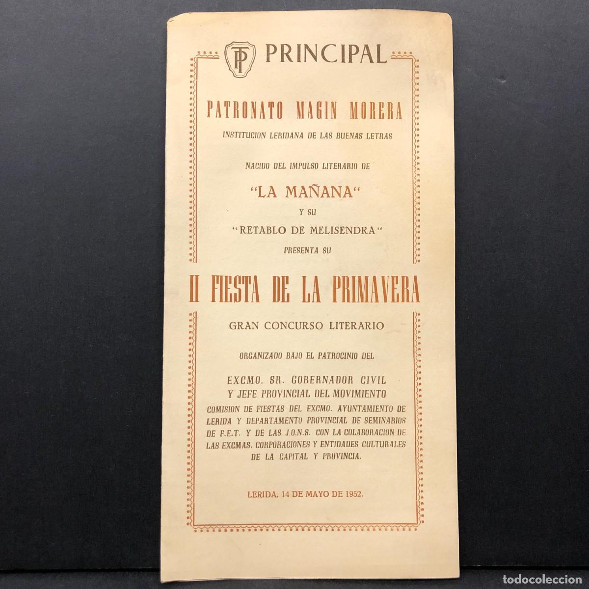 Coleccionismo: PROGRAMA - TEATRO PRINCIPAL DE L&Eacute;RIDA - 1952 - II FIESTA DE LA PRIMAVERA - MAGIN MORERA / 5269