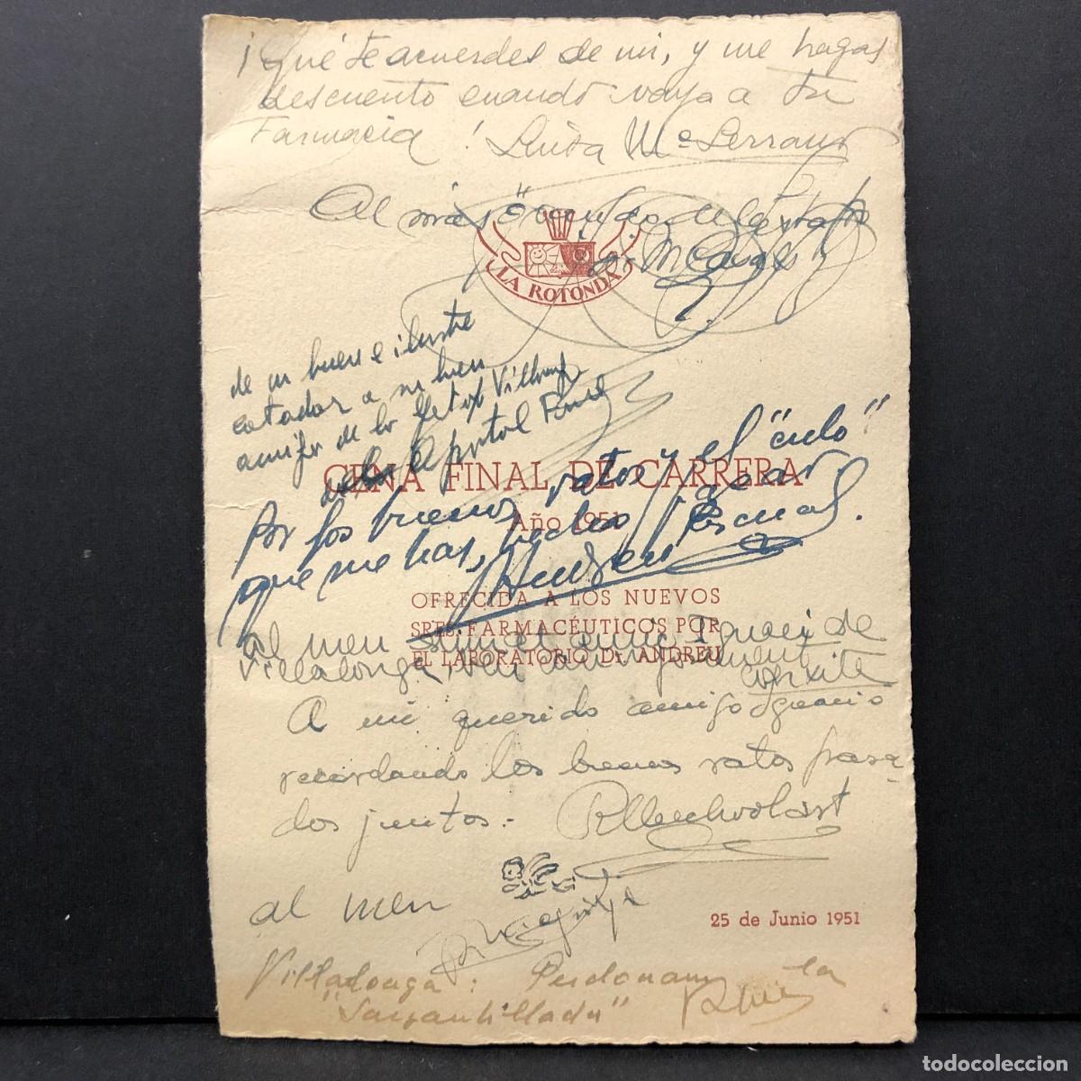 Coleccionismo: LA ROTONDA - CENA FINAL DE CARRERA A&Ntilde;O 1951 OFRECIDA A LOS FARMACEUTICOS LABORATORIO ANDREU / 5271