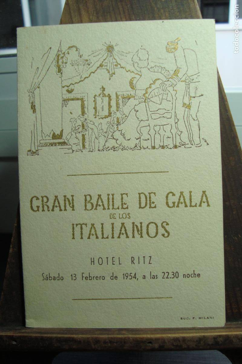 Coleccionismo: GRAN BAILE DE GALA DE LOS ITALIANOS. HOTEL RITZ BARCELOLA 1954.