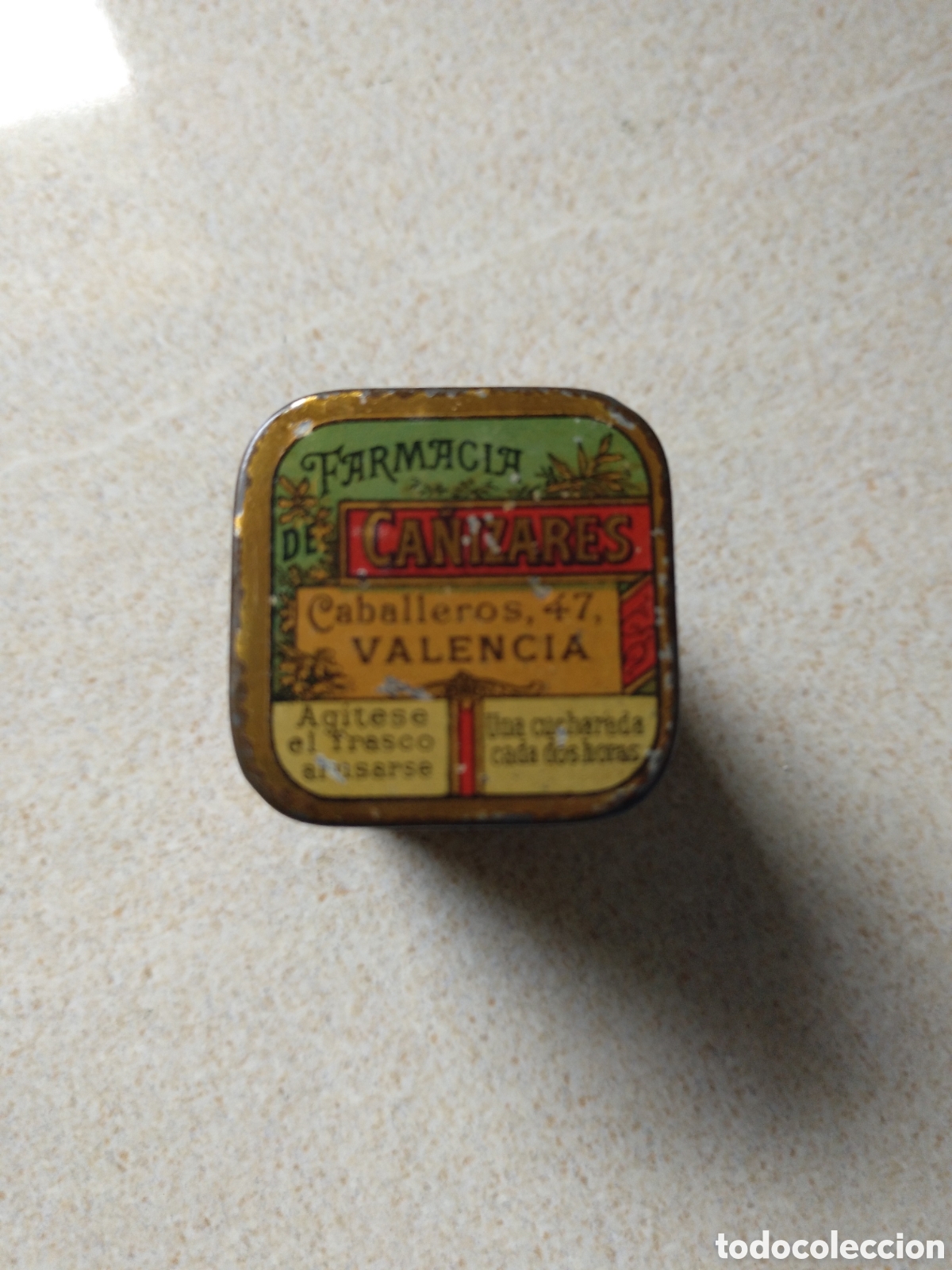 Coleccionismo: CAJA METALICA DENTINA, FARMACIA DE CA&Ntilde;IZARES - VALENCIA 1920