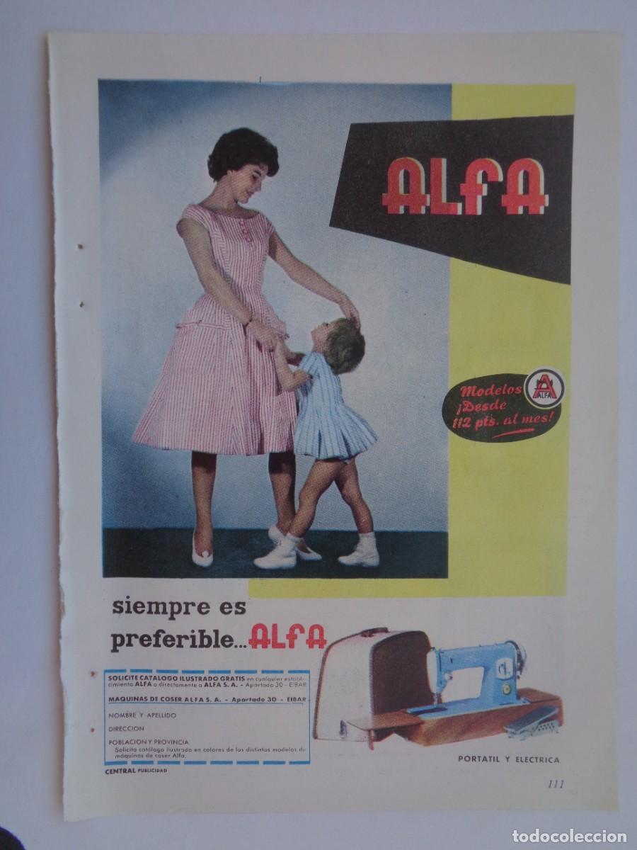 Coleccionismo: HOJA DE REVISTA CON ANUNCIO DE MAQUINA DE COSER ALFA . A&Ntilde;OS 50