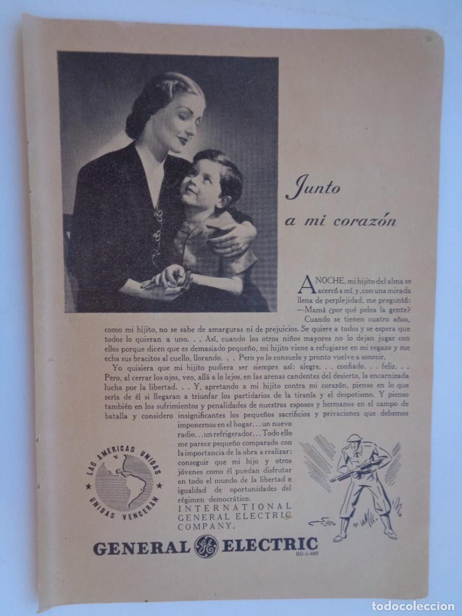 Coleccionismo: HOJA DE REVISTA CON ANUNCIO DE EG , GENERAL ELECTRIC . A&Ntilde;OS 40 EN PLENA 2&ordf; GUERRA MUNDIAL