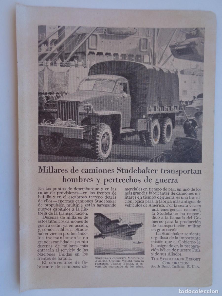Coleccionismo: HOJA DE REVISTA CON ANUNCIO DE CAMIONES STUDEBAKER , A&Ntilde;OS 40 EN PLENA 2&ordf; GUERRA MUNDIAL