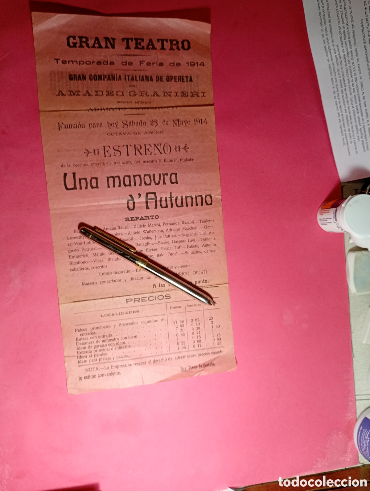 Coleccionismo: C&Oacute;RDOBA GRAN TEATRO 1914 COMPA&Ntilde;IA ITALIANA DE OPERETA UNA MANOBRA D`AUTUNNO