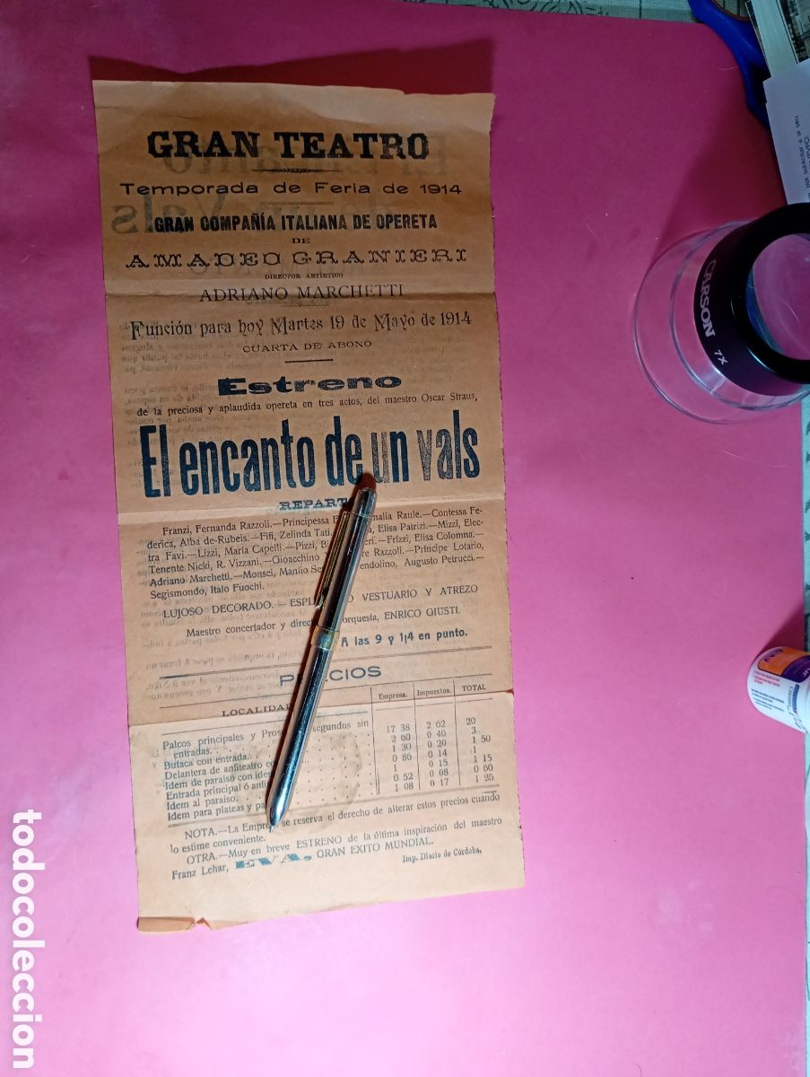 Coleccionismo: C&Oacute;RDOBA GRAN TEATRO 1914 COMPA&Ntilde;IA ITALIANA DE OPERETA ''EL ENCANTO DE UN VALS''