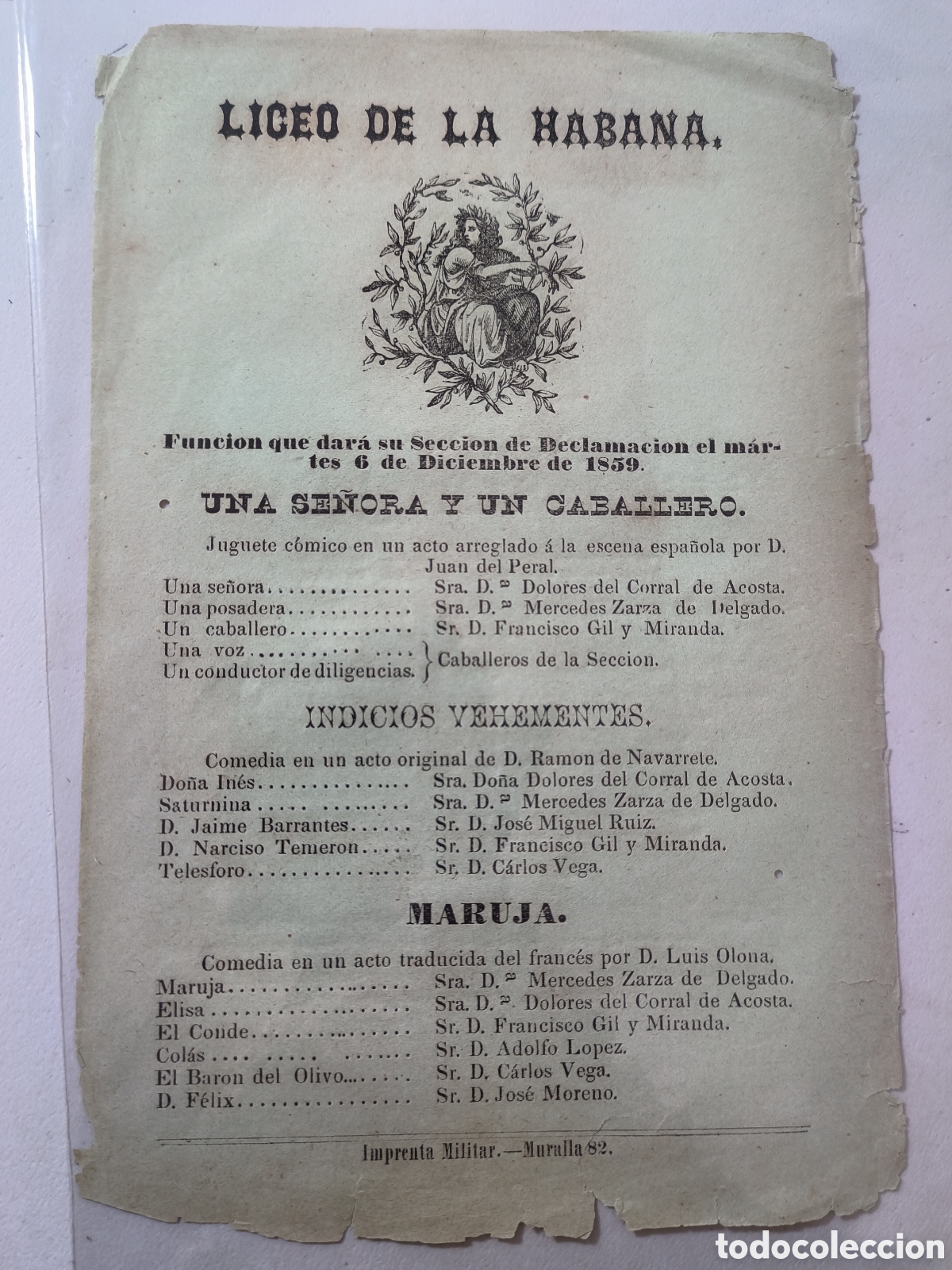 Coleccionismo: Cuba espa&ntilde;ola, programa actividades del liceo de la Habana,a&ntilde;o 1859