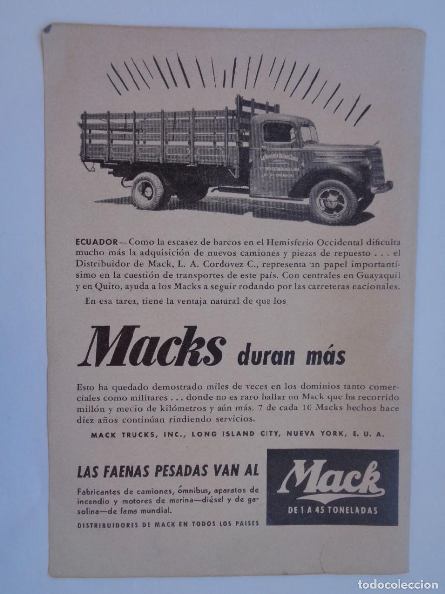 Coleccionismo: HOJA DE REVISTA CON ANUNCIO DE CAMIONES MACKS . A&Ntilde;OS 40