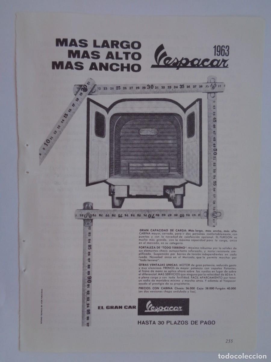 Coleccionismo: HOJA DE REVISTA CON ANUNCIO DEL MOTOCARRO DE VESPA , EL VESPACAR . A&Ntilde;OS 50