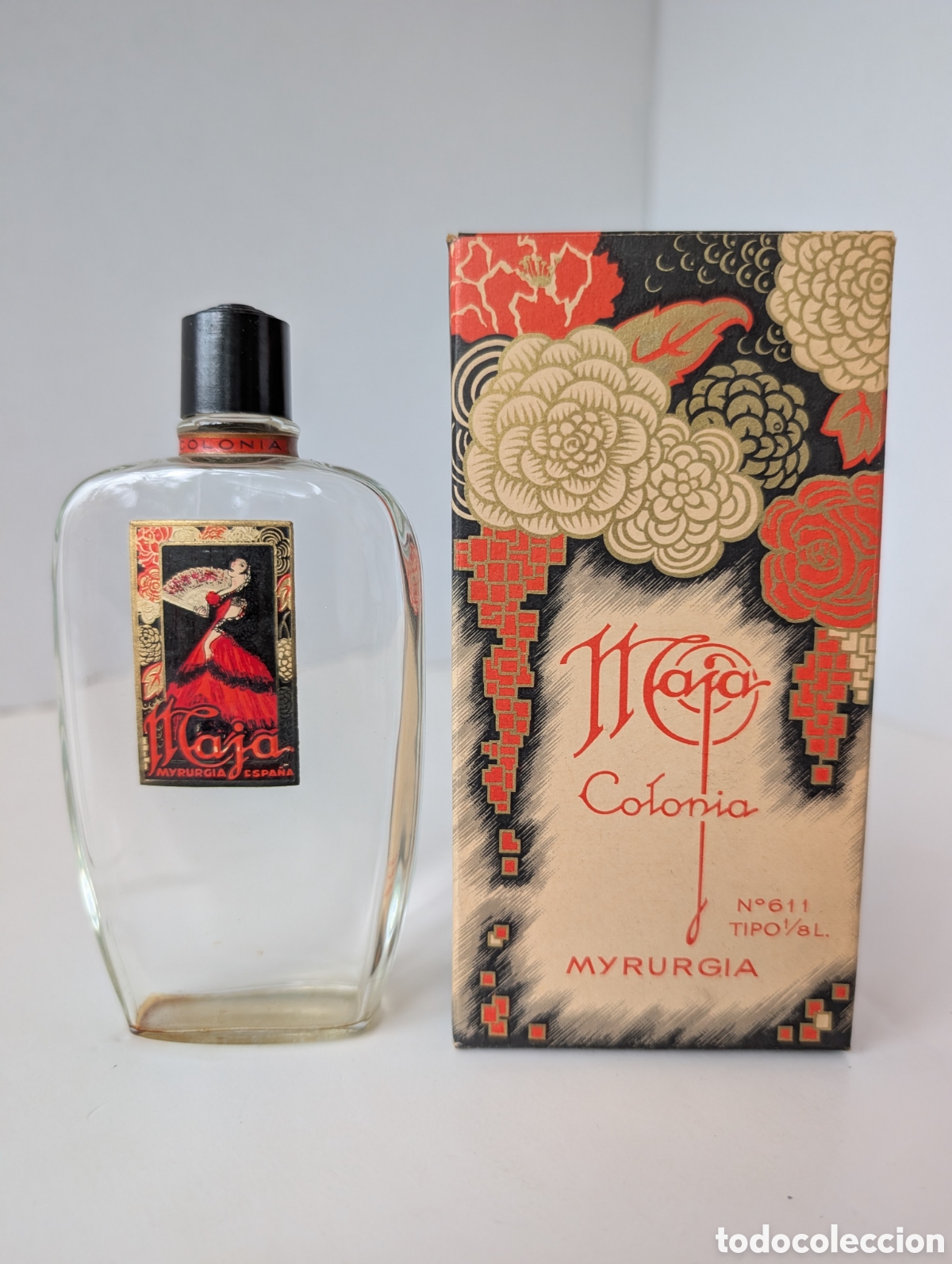 Coleccionismo: Antiguo Frasco Vac&iacute;o Colonia MAJA de Myrurgia - Con su Caja Original y Cart&oacute;n Interior - N.&ordm; 611 Tip