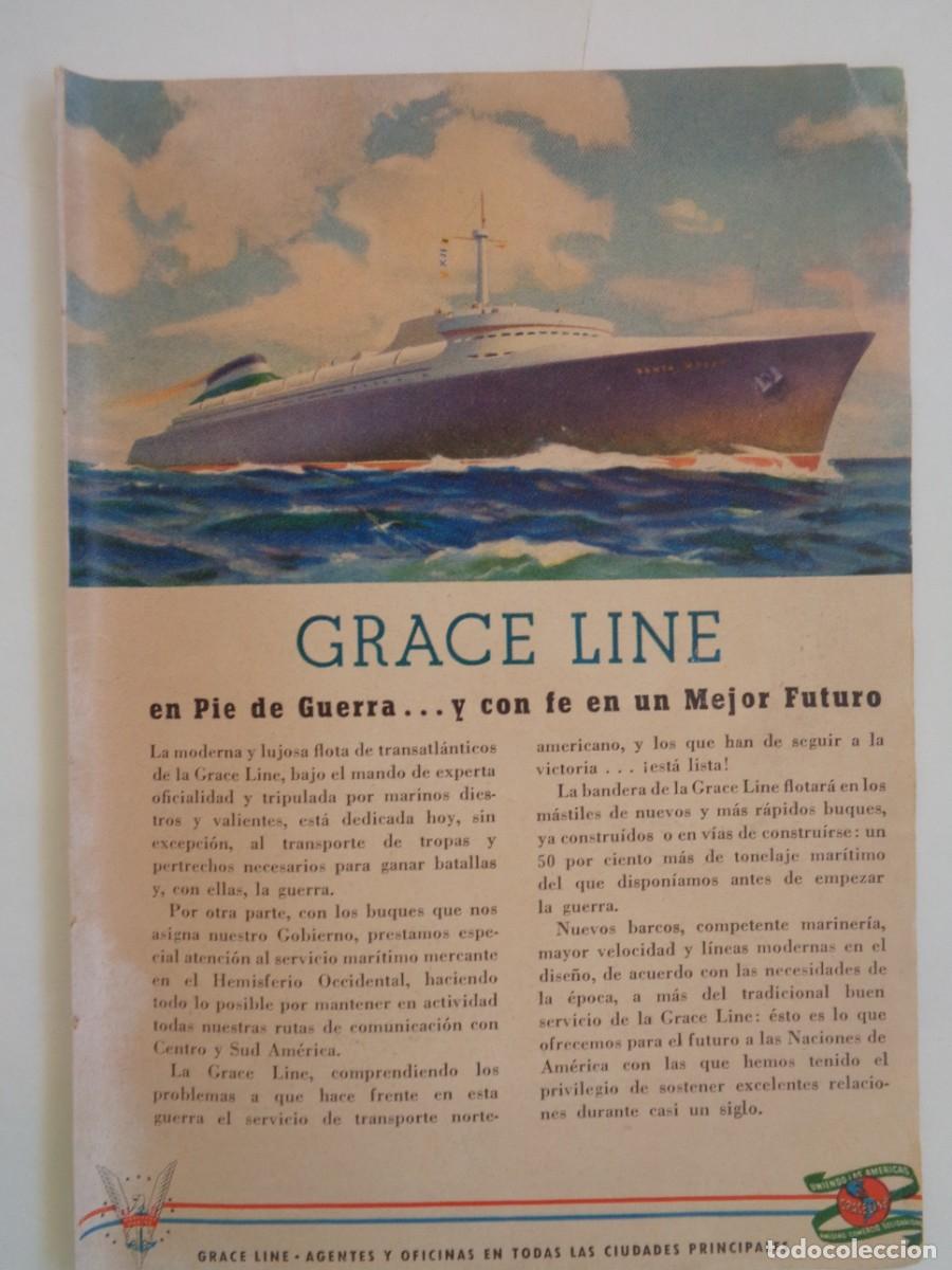 Coleccionismo: HOJA DE REVISTA CON ANUNCIO DE LA COMPA&Ntilde;IA TRASATLANTICA &uml; GRACE LINE &uml;, A&Ntilde;OS 40 EN PLENA 2&ordf; GUERRA
