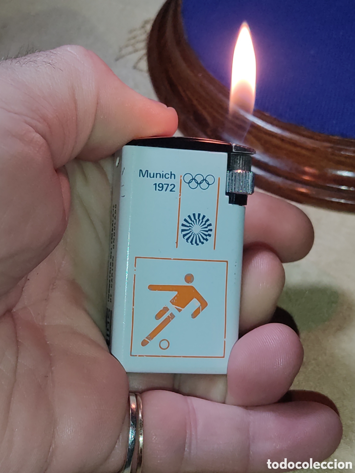 Coleccionismo: Mechero Flaminaire - Flamagas & Encendedor olimpiadas Munich 72 - Futbol.Funcionando.