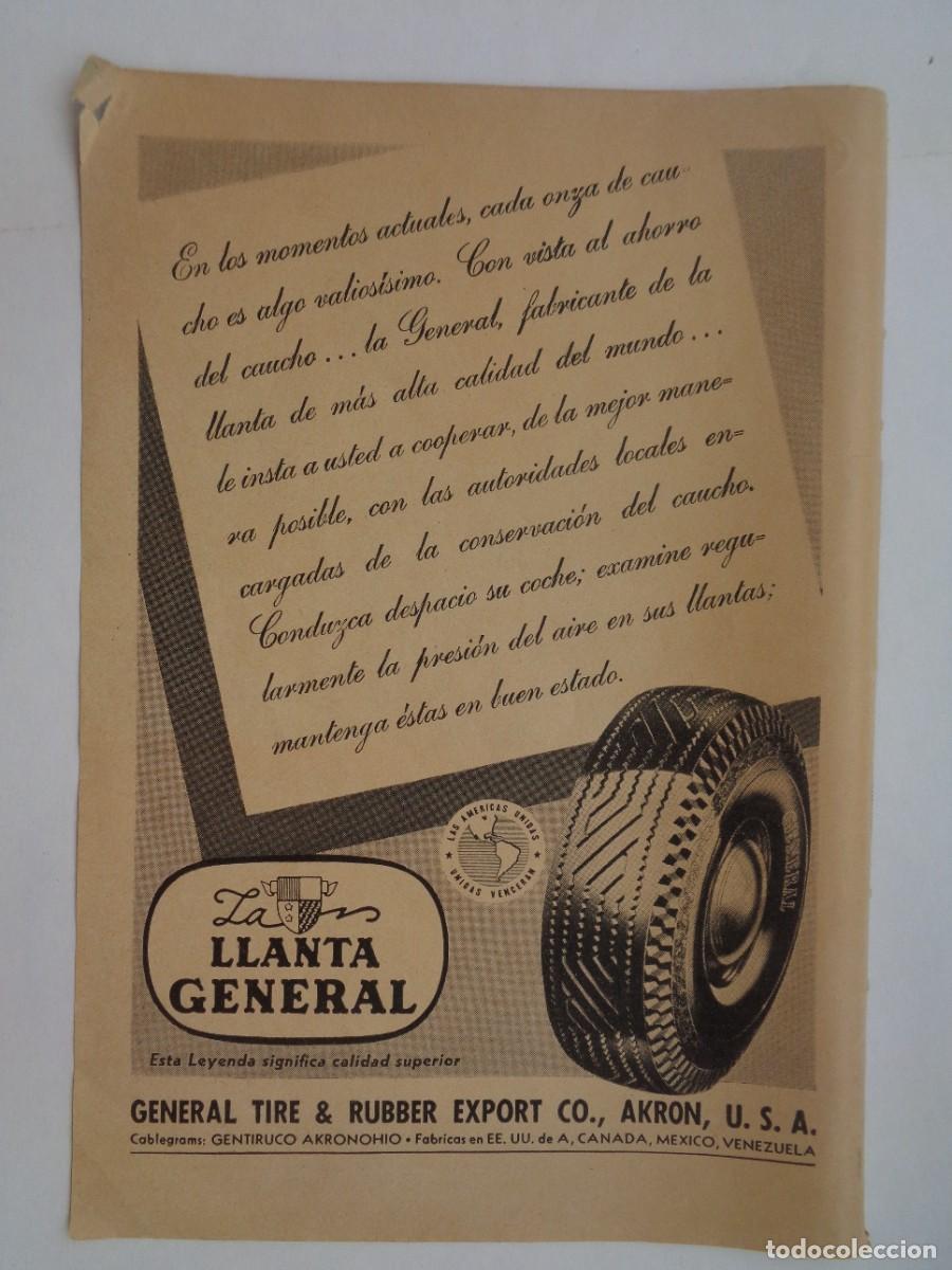 Coleccionismo: HOJA DE REVISTA CON ANUNCIO DE LLANTA GENERAL TIRE & RUBBERT EXPORT. A&Ntilde;OS 40, 2&ordf; GUERRA MUNDIAL