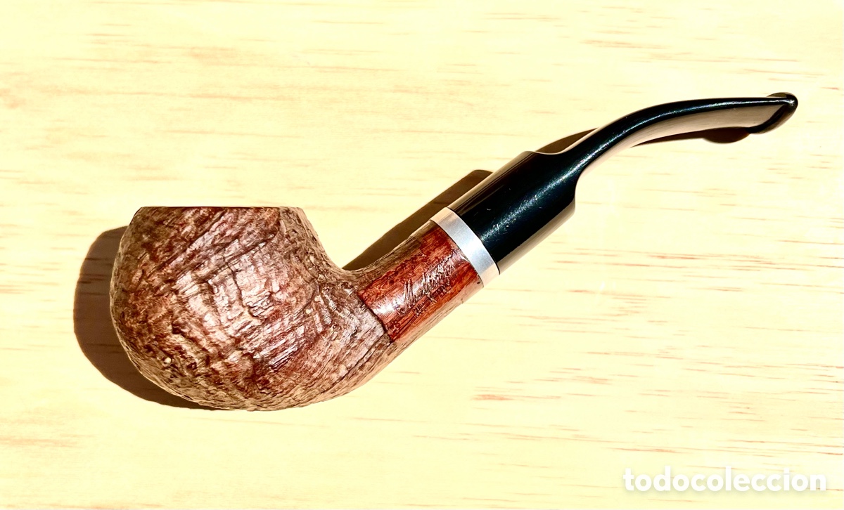 Coleccionismo: Pipa Molina Italiana Vintage &ndash; Briar Sandblast &ndash; Boquilla Acr&iacute;lica &ndash; Aro Met&aacute;lico