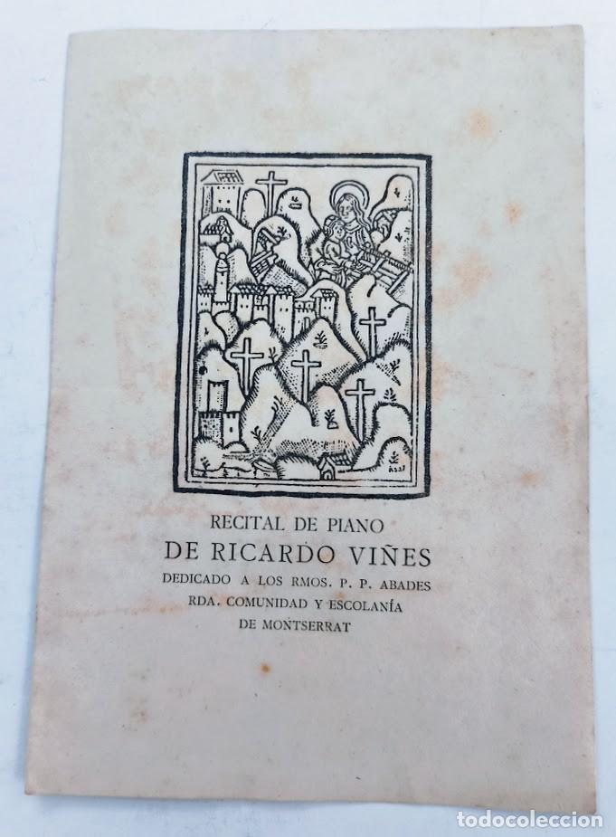 Coleccionismo: Ricardo Vi&ntilde;es. Programa recital de piano en Montserrat. 1941.