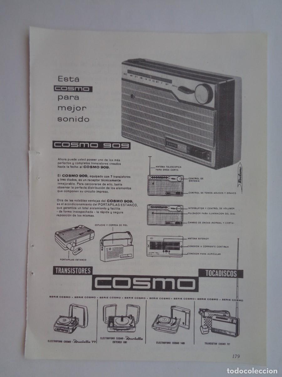 Coleccionismo: HOJA DE REVISTA CON ANUNCIO DE TRANSISTORES COSMO . A&Ntilde;OS 60