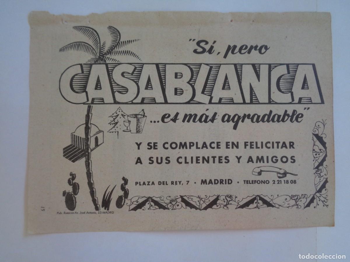 Coleccionismo: HOJA DE REVISTA CON ANUNCIO DE LA SALA DE FIESTAS CASABLANCA . A&Ntilde;OS 50