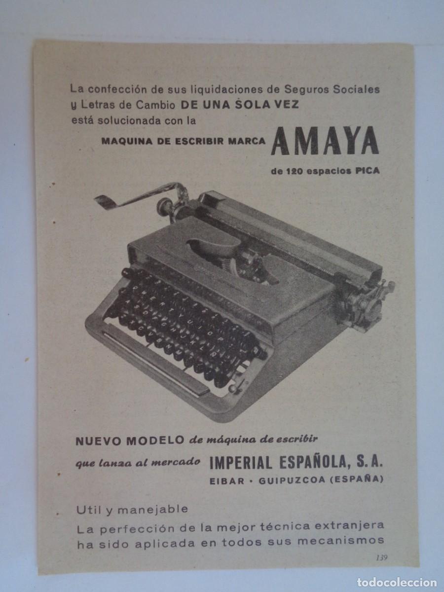 Coleccionismo: HOJA DE REVISTA CON ANUNCIO DE MAQUINA DE ESCRIBIR MARCA AMAYA . A&Ntilde;OS 50