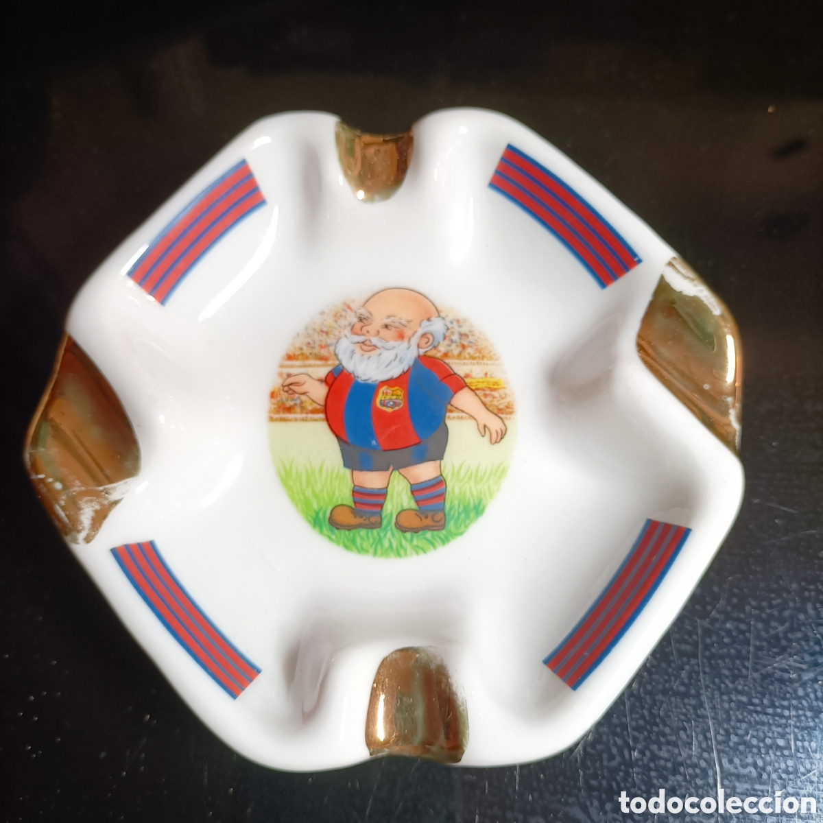 Coleccionismo: Cenicero FC Barcelona vintage a&ntilde;os 80‑90 &middot; Cer&aacute;mica con caricatura &middot; Pieza rara