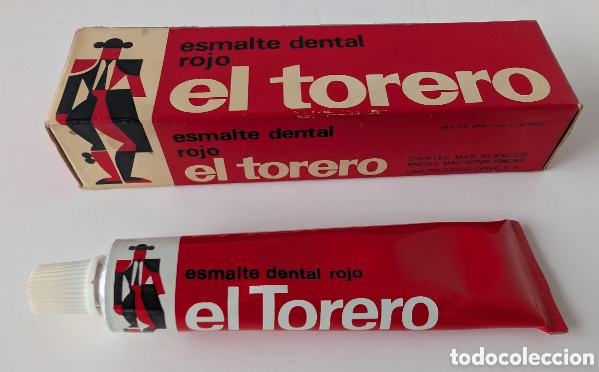 Coleccionismo: Antiguo Esmalte Dental Rojo EL TORERO - Con Caja Original - Laboratorios Orive - A&ntilde;os 50 - NOS Nuev