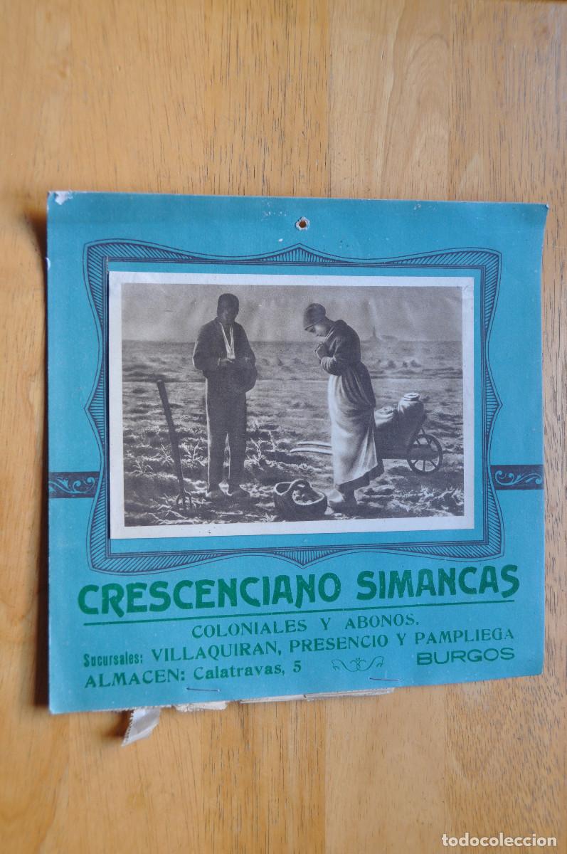 Coleccionismo: CABECERA DE CALENDARIO - COLONIALES Y ABONOS CRESCENCIO SIMANCAS -VILLAQUIRAN, PRESENCIO Y PAMPLIEGA