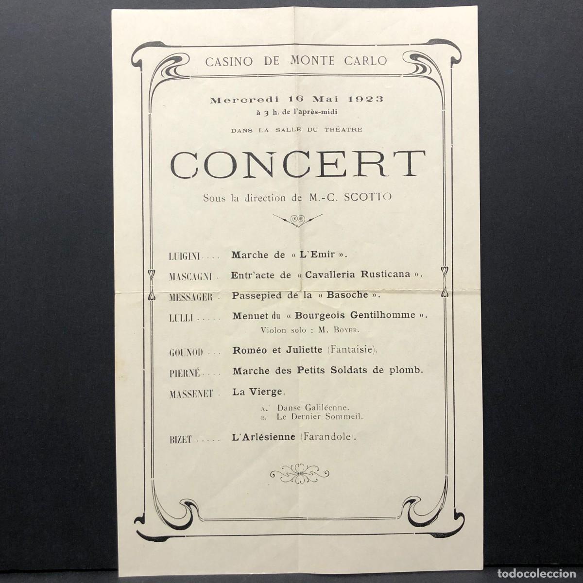Coleccionismo: CASINO DE MONTE CARLO - 1923 - CONCERT M. C. SCOTTO - THEATRE - RAR&Iacute;SIMO PROGRAMA CONCIERTO / 5325