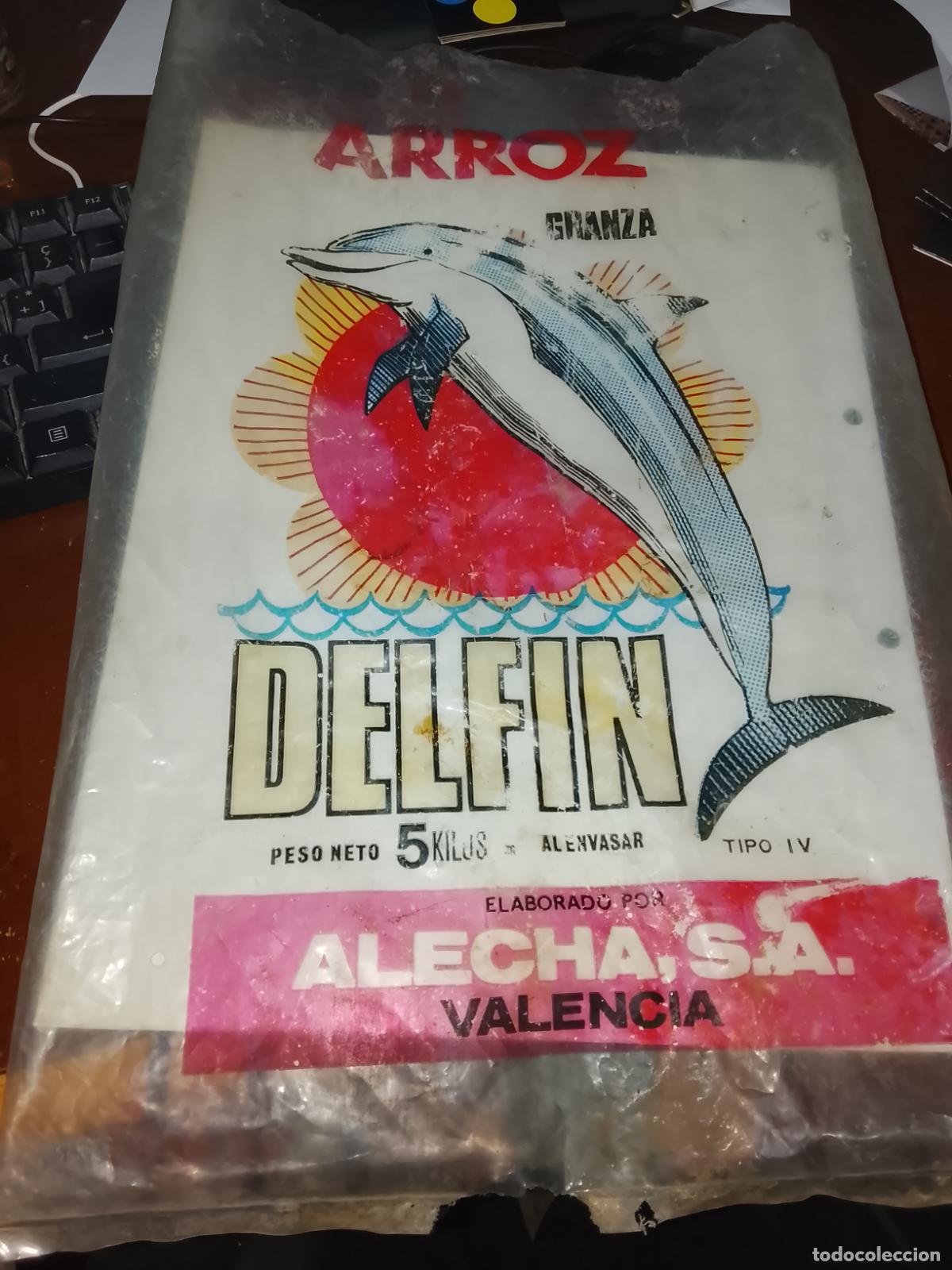 Coleccionismo: Bolsa de Pl&aacute;stico de Arroz DELF&Iacute;N - Alecha, S.A. Valencia - 5 Kilos - Vintage A&ntilde;os 60/70 - (39,5 x 2