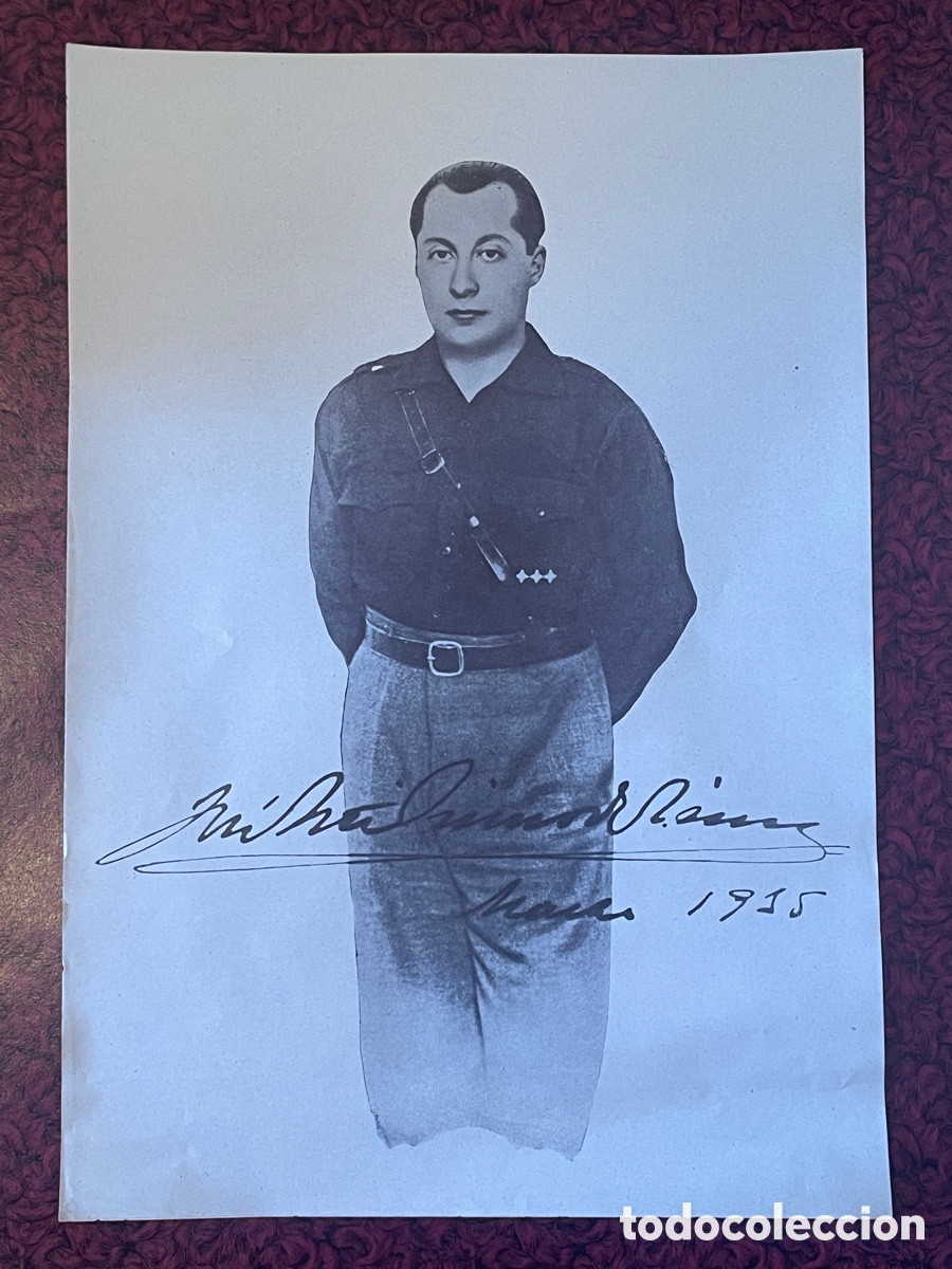 Coleccionismo: L&aacute;mina original. Jos&eacute; Antonio Primo de Rivera. &Eacute;poca. Guerra civil. Aut&oacute;grafo impreso, 1935.